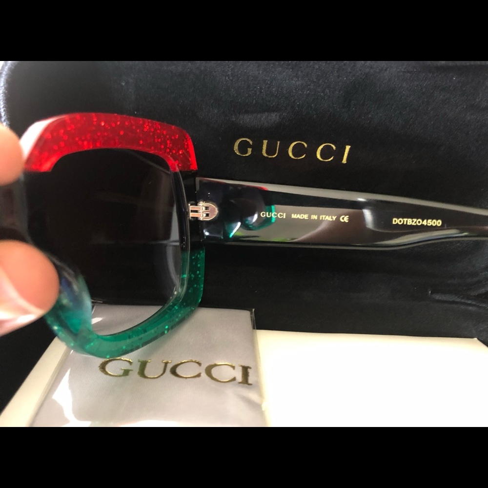 Gucci Red and Green Square Sunglasses - Picture 6 of 11